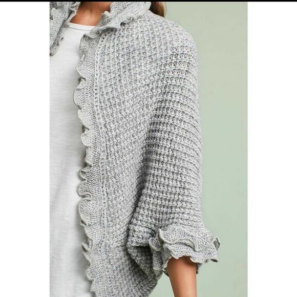 Anthropologie Moth Wool Blend Rocia Ruffle Sweater Cardigan Size XS - Picture 4 of 12